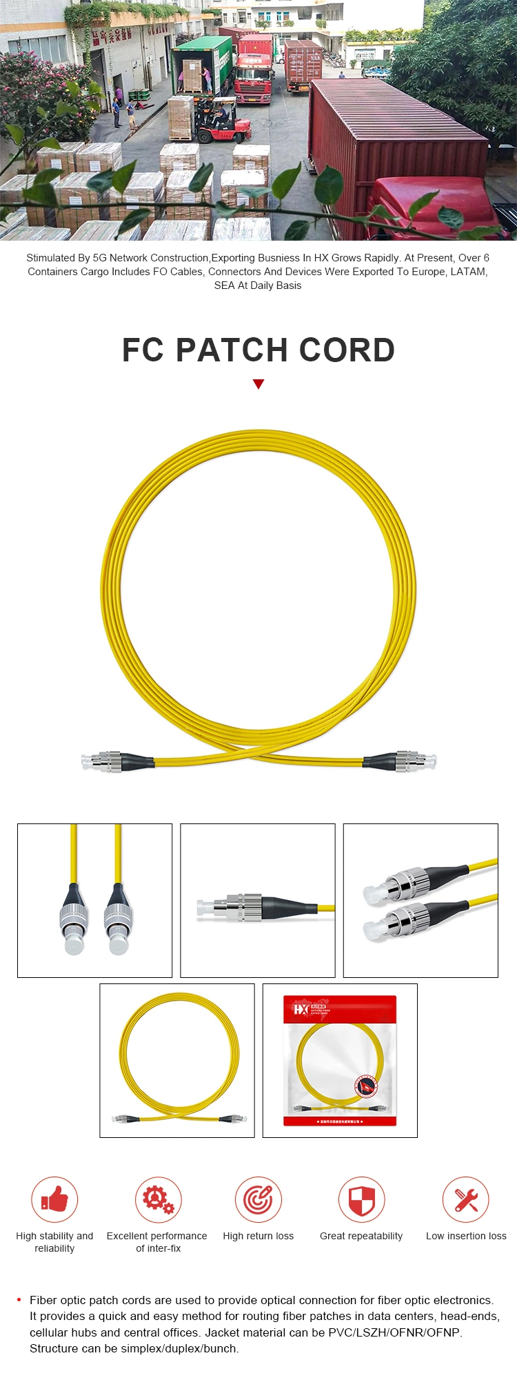 Gpon Telecom/Network Equipment Fiber Optical Jumper Cable AMP CAT6 Patch Cord 3.0mm Simplex Om3 Om4 FC Fiber Optic Patch Cord