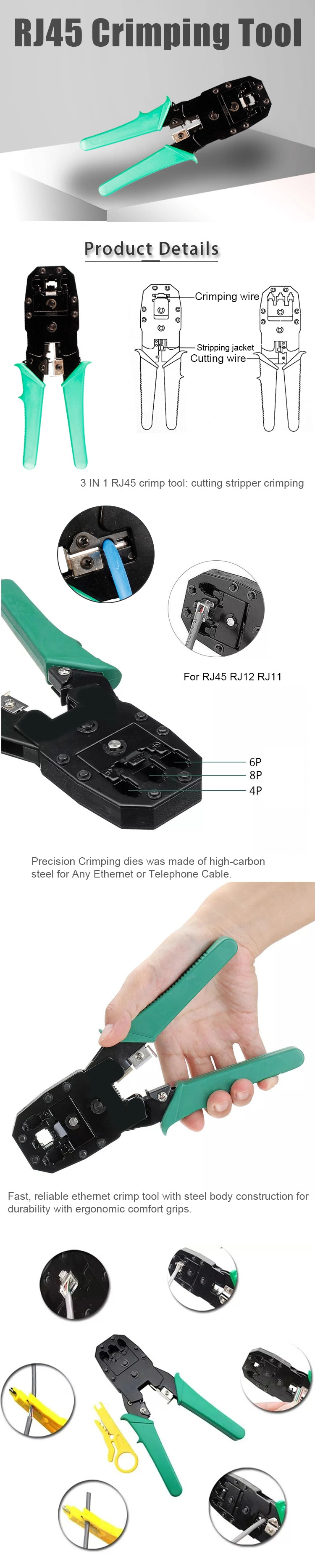 Gcabling RJ45 Crimp Tool Computer Cable Tool Network Hand Networking Crimping Tool